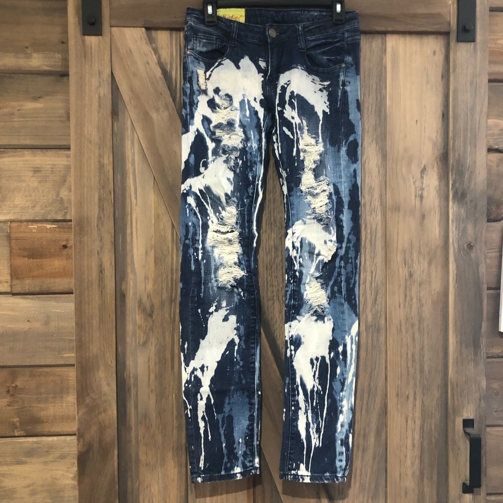 Machine Jeans Distressed Bleached Jeans